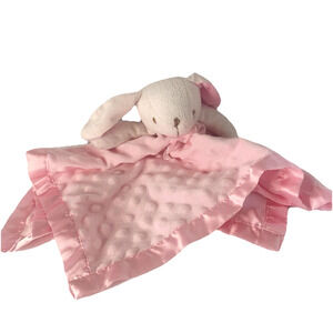 Pink Bunny Lovey Plush Minky Dot Baby Security Blanket Satin Edge 15"